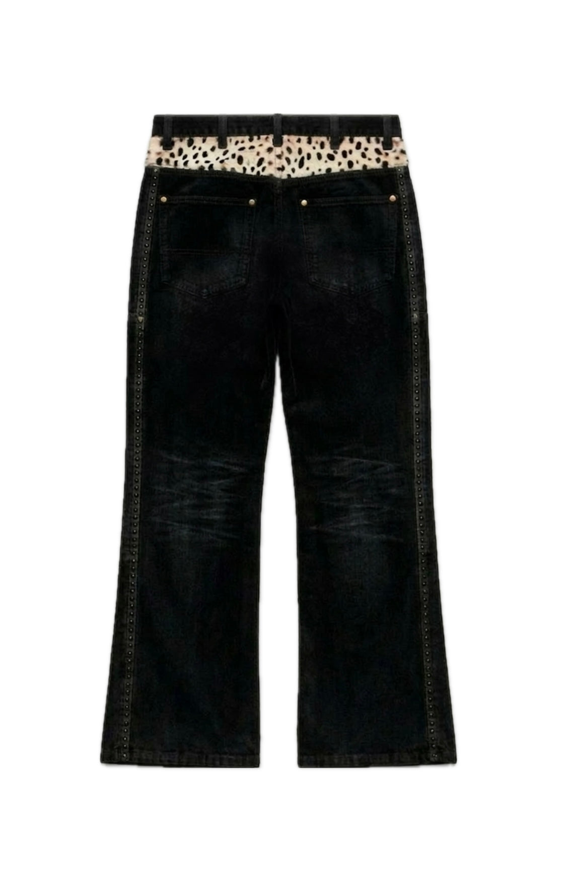 BLACK CORDUROY DALMATION FUR DOUBLE KNEE PANTS.