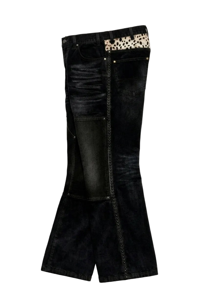 BLACK CORDUROY DALMATION FUR DOUBLE KNEE PANTS.